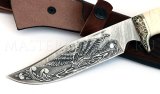 Нож из дамасской стали Фрегат, гравировка, резьба, кость