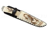 Нож из дамасской стали Золотоискатель, гравировка скорпион, рог лося, литье, кожа
