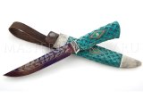 Нож Осетр мозаичный дамаск, рукоять и ножны - стабилизированный граб, резьба, литье