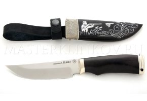 Нож из порошковой стали Elmax Егерь, черный граб с инкрустацией, мельхиор