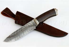 Нож из дамасской стали Беркут, рукоять - черный граб, литье