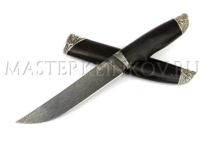 Нож из булатной стали Осетр, рукоять - черный граб, литье, ножны- черный граб