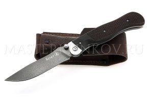 Нож складной из булатной стали - 006 Снайпер, рукоять - черный граб, резьба
