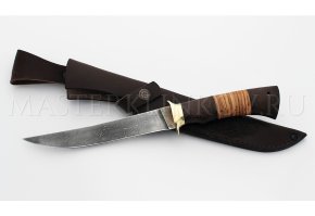 Нож филейный кованый из дамасской стали №2, 200 мм, рукоять - венге, береста