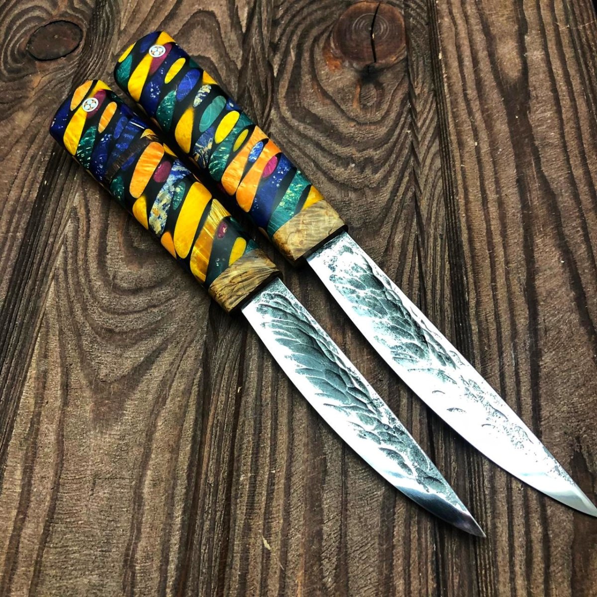 Нож из стали Х12МФ Якут средний Калейдоскоп, рукоять - карельская береза, акрил