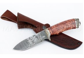 Нож из дамасской стали Бобр,гравировка, вырубка, рукоять - карельская береза, литье