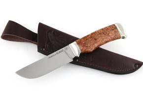 Нож из порошковой стали Elmax Кедр, рукоять - карельская береза, мельхиор