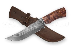 Нож из дамасской стали Восток, долы, камень, рукоять - карельская береза