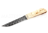 Нож из дамасской стали Лань, оформление клинка - камень, рукоять - рог лося, резьба