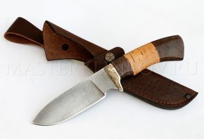 Нож из дамасской стали Бобр, рукоять- береста, венге