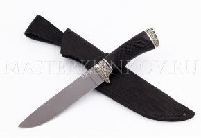 Нож из порошковой стали Böhler S390 Клык, рукоять — граб, резьба, фигурное литье