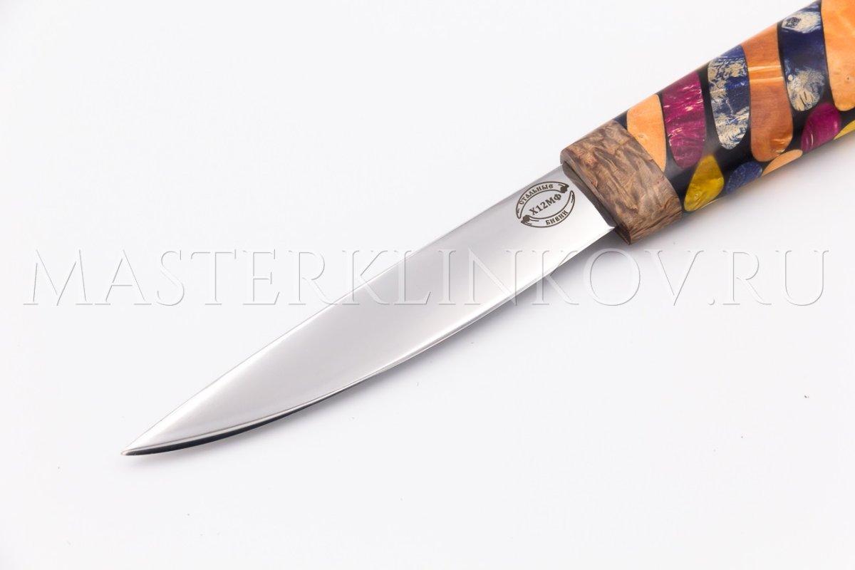 Нож из стали Х12МФ Якут средний Калейдоскоп, рукоять - карельская береза, акрил