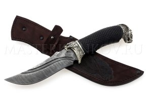 Нож из дамасской стали Восток, долы, камень, рукоять - граб, резьба, литье