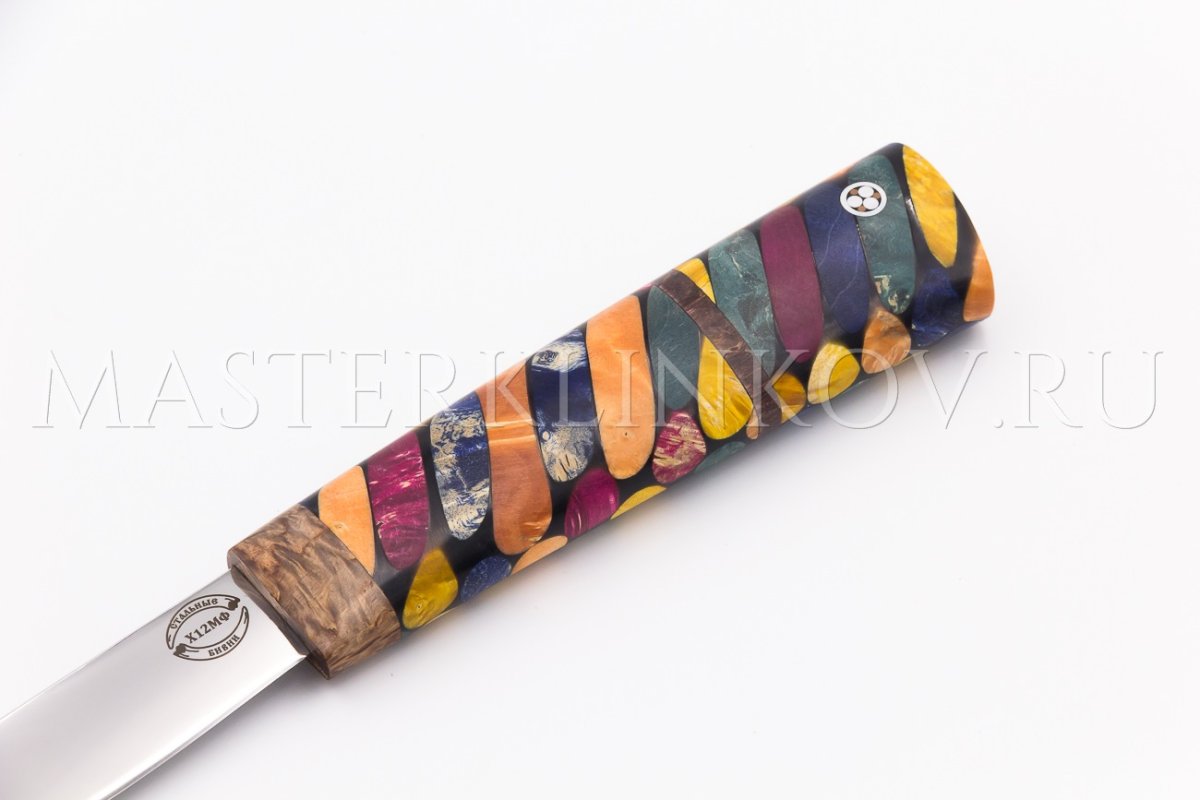 Нож из стали Х12МФ Якут средний Калейдоскоп, рукоять - карельская береза, акрил