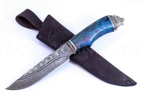 Нож из дамасской стали «Медведь», долы, камень, рукоять — карельская береза, литье