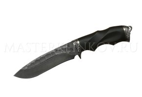 Нож из дамасской стали Скиф, рукоять черный граб, литье, фигурная