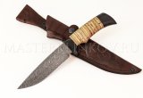 Нож из дамасской стали Лазутчик, рукоять черный граб, береста