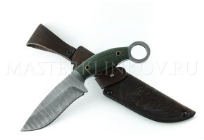 Нож из дамасской стали Керамбит, рукоять - микарта