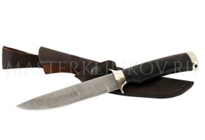 Нож из дамасской стали Соболь, рукоять - черный граб, мельхиор
