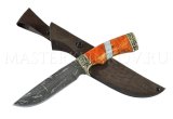 Нож из дамасской стали Лорд, рукоять - стабилизированная карельская береза, рог, литье