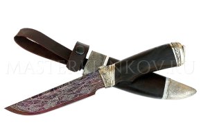 Нож Егерь, мозаичный дамаск, черный граб, литье