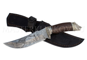 Нож из дамасской стали Восток, гравировка, венге, резьба, литье Кабан