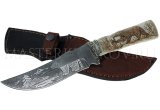 Нож из дамасской стали Восток, гравировка, рукоять - рог лося, выжигание