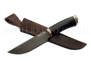 Нож из булатной стали Егерь, рукоять - черный граб, литье - бронза подкова