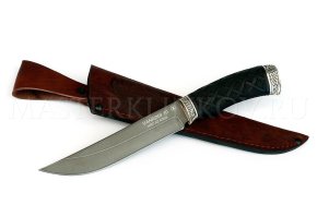 Нож из порошковой стали Vanadis 10 Осетр, рукоять — черный граб, резьба, литье