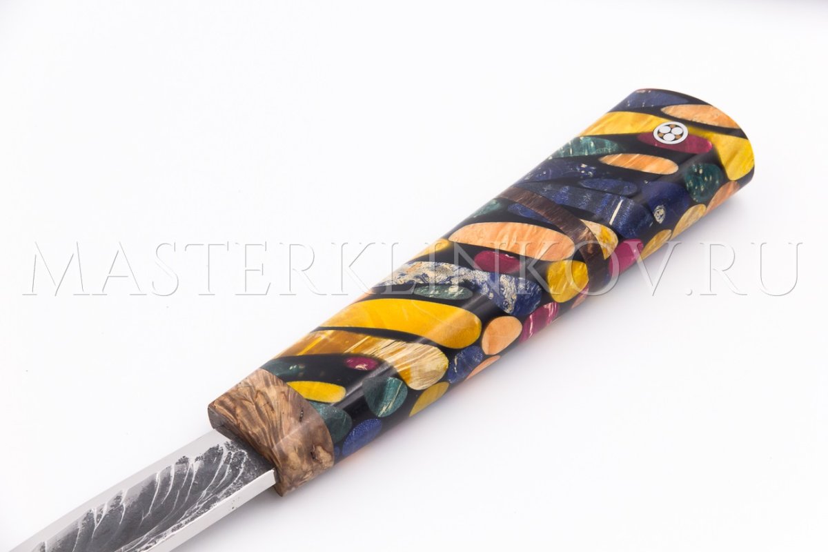 Нож из стали Х12МФ Якут средний Калейдоскоп, рукоять - карельская береза, акрил