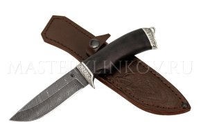 Нож из дамасской стали Егерь-2, рукоять черный граб, литье