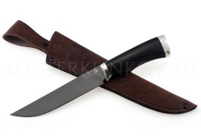 Нож из порошковой стали Böhler S390 Осетр, рукоять — черный граб, мельхиор