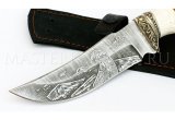 Нож из дамасской стали Восток, гравировка, резьба по кости
