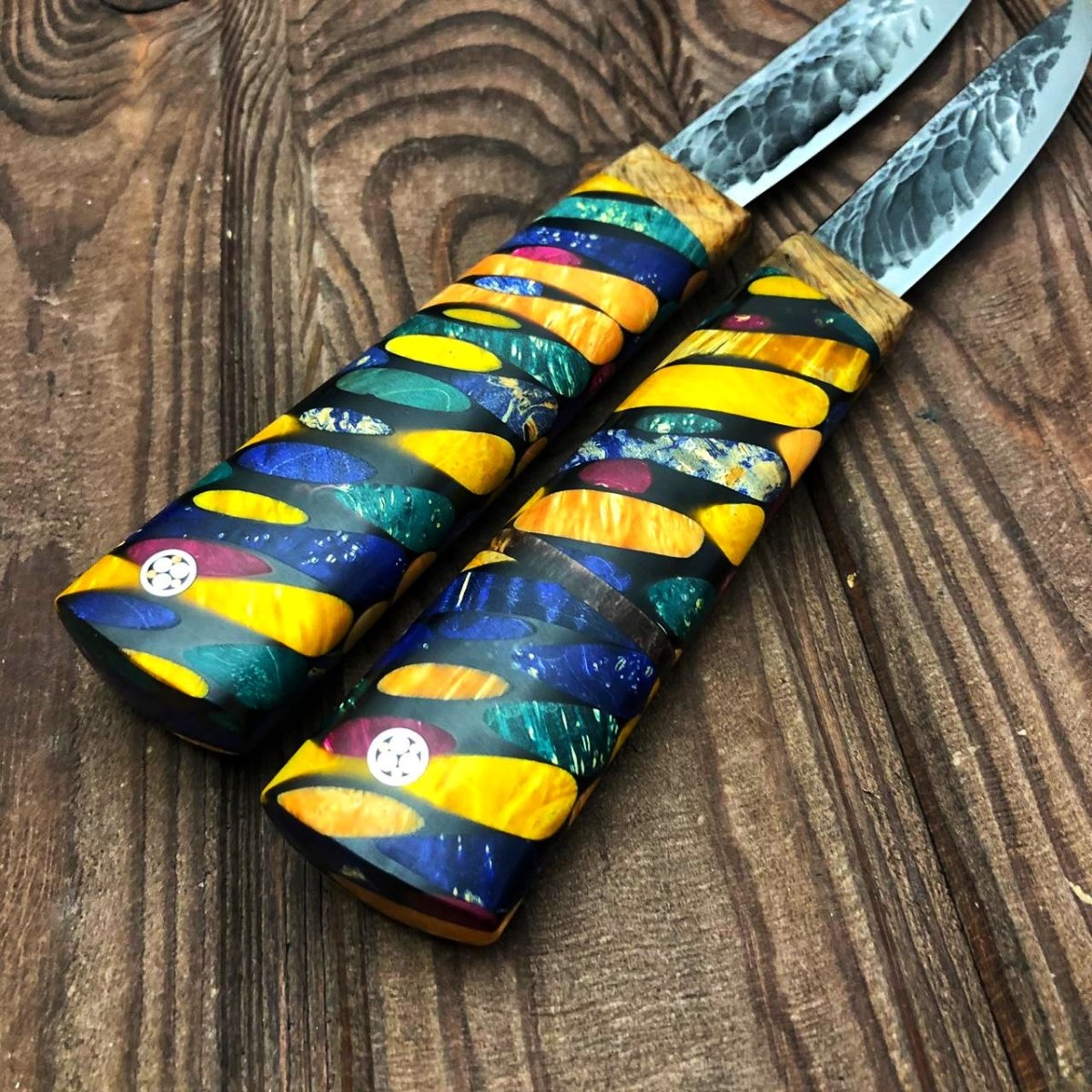 Нож из стали Х12МФ Якут средний Калейдоскоп, рукоять - карельская береза, акрил