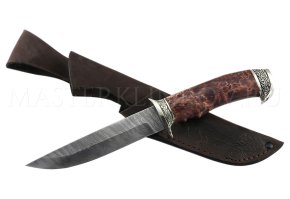 Нож из дамасской стали Соболь, рукоять - карельская береза, литье