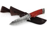 Нож из дамасской стали Бобр, долы, камень, рукоять - падук, резьба, литье