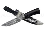 Нож из дамасской стали Золотоискатель, гравировка, черный граб, литье