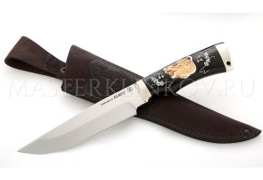 Нож из стали Elmax «Медведь», рукоять - черный граб, инкрустация, мельхиор