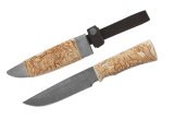 Нож Медведь, торцевой дамаск, рукоять и ножны - резьба по кости, литье