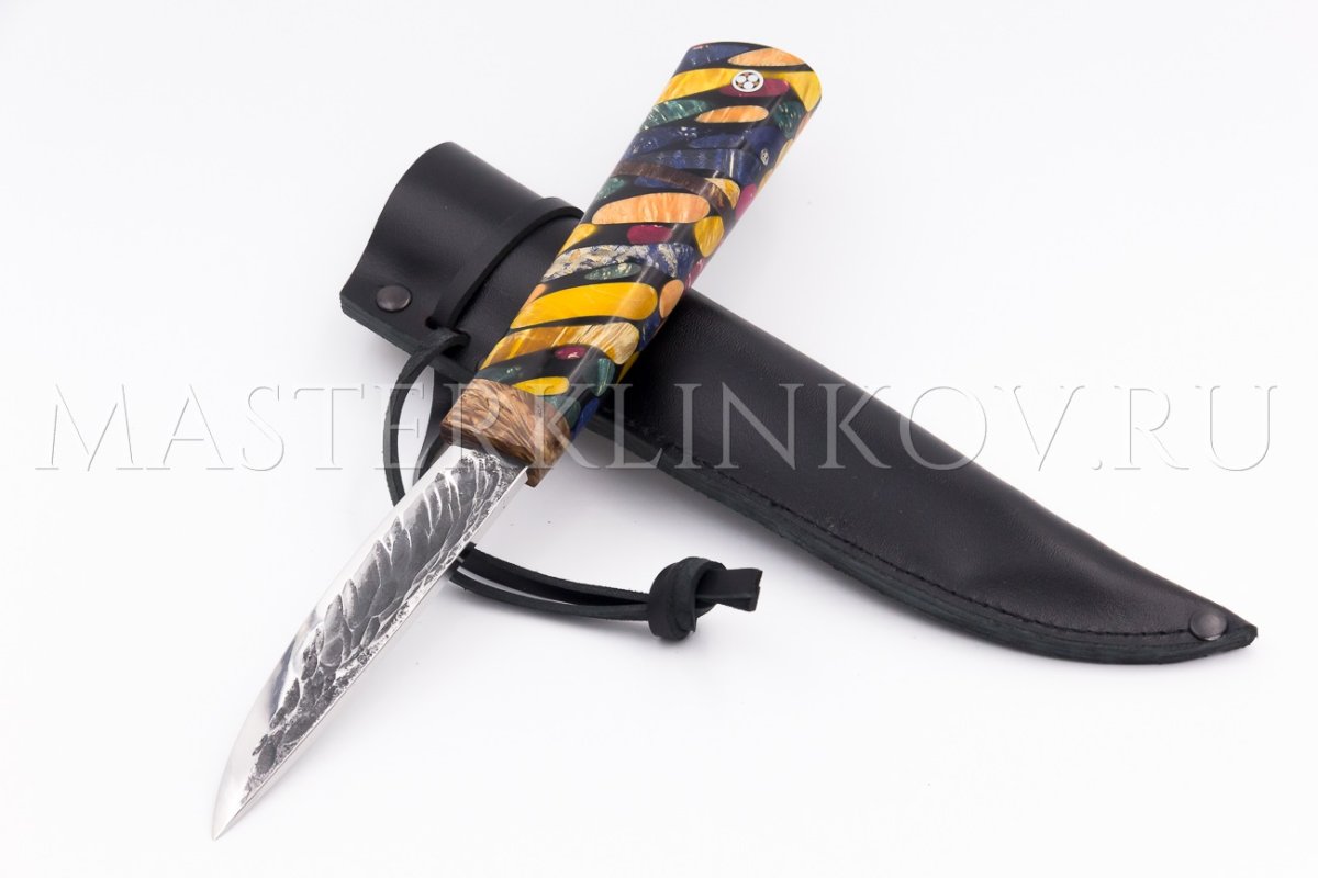 Нож из стали Х12МФ Якут средний Калейдоскоп, рукоять - карельская береза, акрил