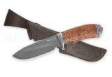 Нож из булатной стали Бобр, долы, камень, рукоять - карельская береза, литье