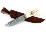 Нож из дамасской стали Беркут, ручная гравировка, рукоять - лосиный рог, вырубка