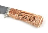 Нож из дамасской стали Цезарь, гравировка утки, рукоять - резьба по кости