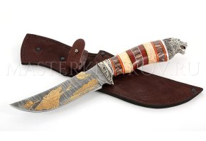 Нож из дамасской стали Восток, гравировка золочением, наборная рукоять