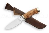 Нож из порошковой стали М390 Бобр, рукоять карельская береза, мельхиор