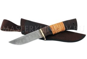 Нож из дамасской стали Пушной-2, рукоять - береста, венге