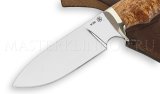 Нож из порошковой стали М390 Бобр, рукоять карельская береза, мельхиор