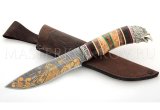 Нож из дамасской стали Беркут, гравировка золочением, рукоять - карельская береза, наборная