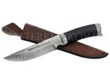 Нож из дамасской стали Золотоискатель, дол, рукоять - черный граб, литье