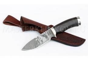 Нож из дамасской стали Бобр,вырубка, рукоять - черный граб, мельхиор